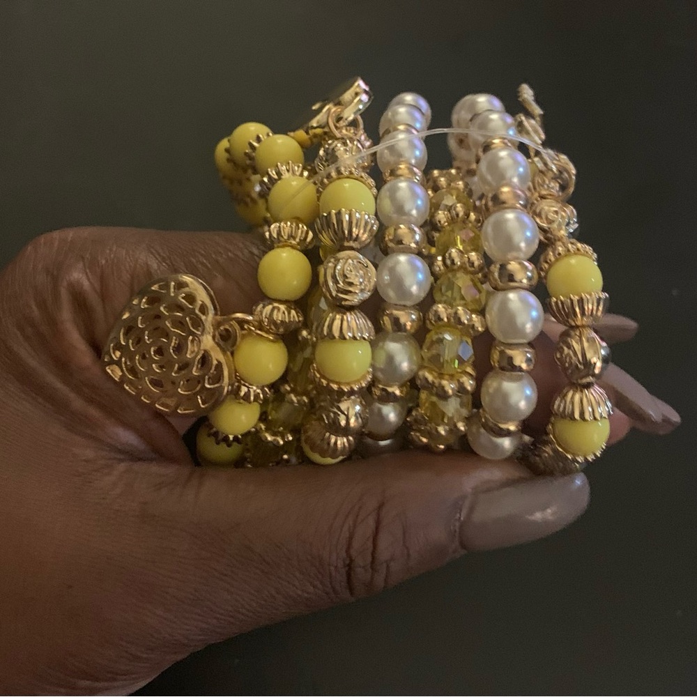 Beaded charm bracelet stack